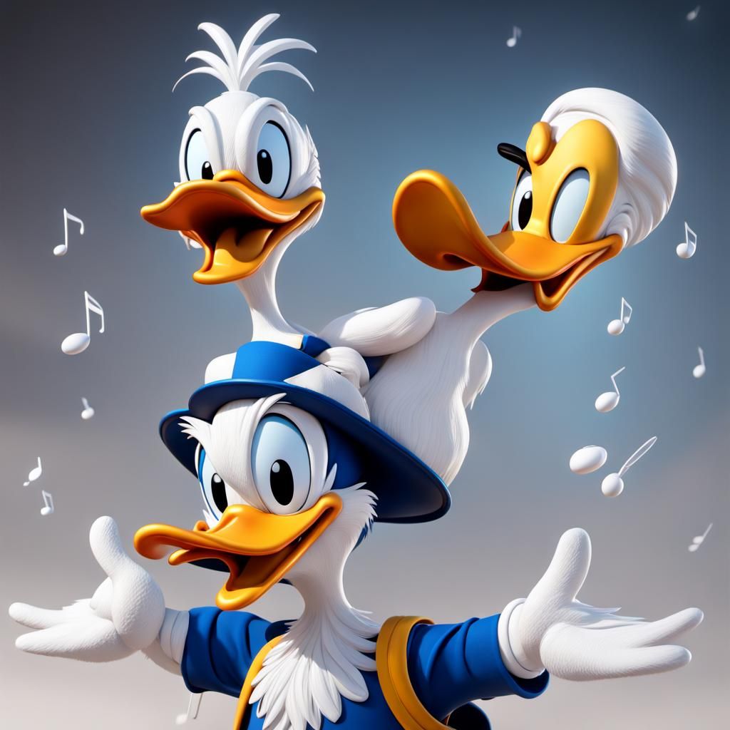 Donald duck singing spitting ,big music notes floating,AMD , GeForce RTX, 2TB NVMe M.2 SSD, 6TB HDD ,unreal engine 5 ,12...