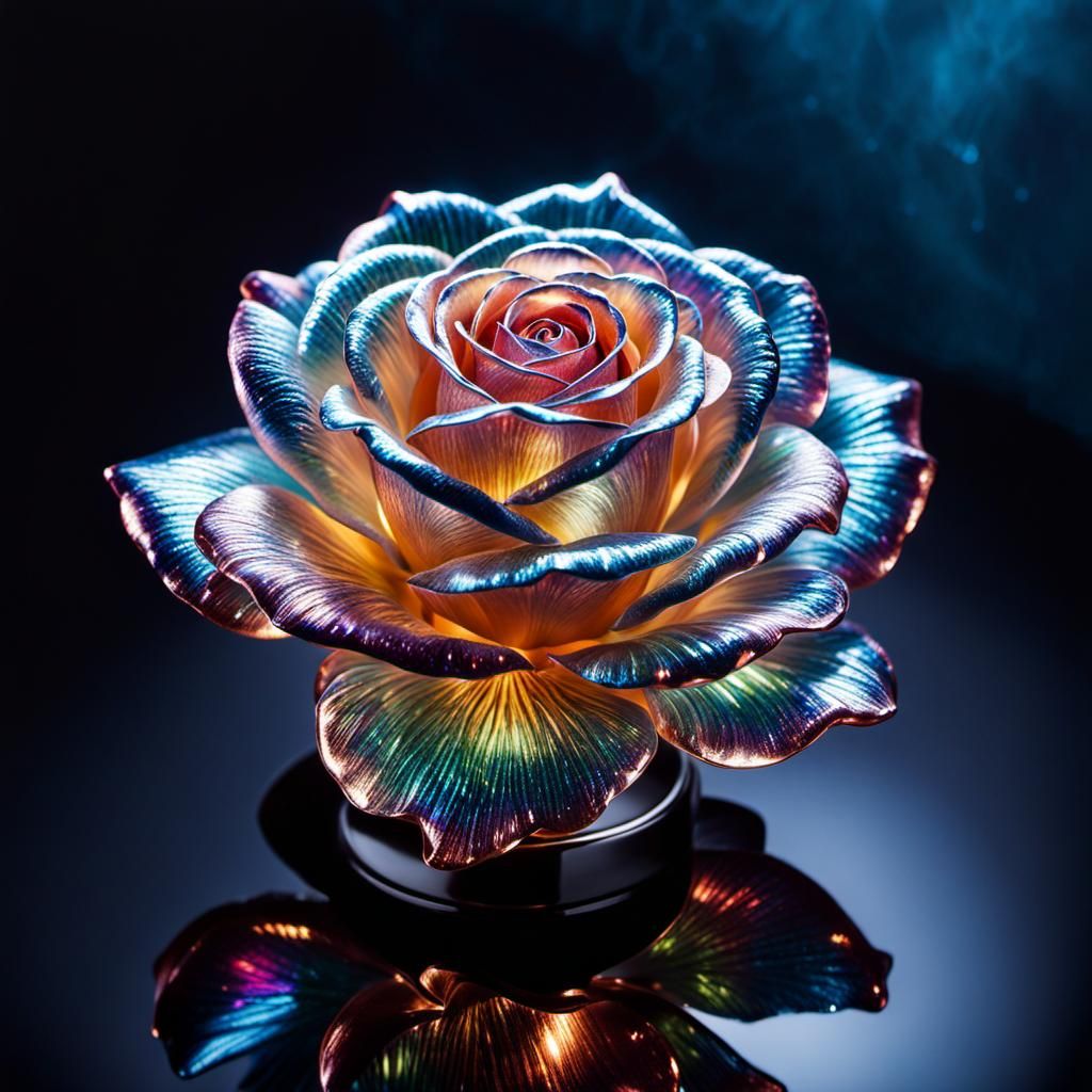 Ethereal Iridescent Glass Rose with Stars