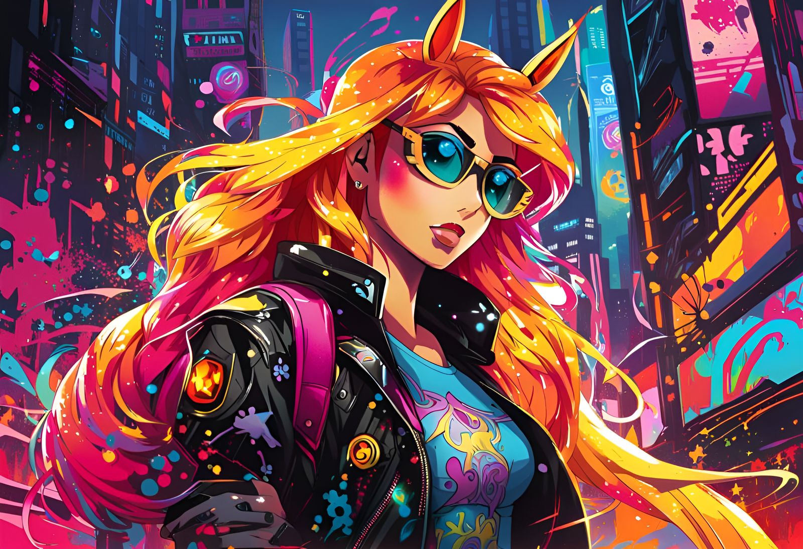 Sunset Shimmer in Cyberpunk Anime Style