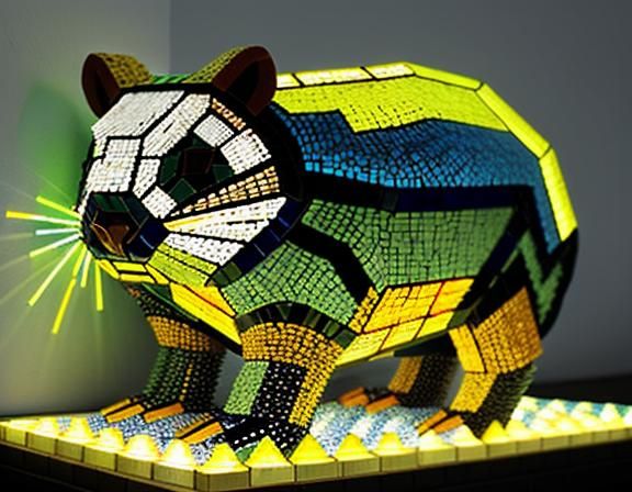 Wombat Mosaic Made of Lightbulbs in Flavin Style