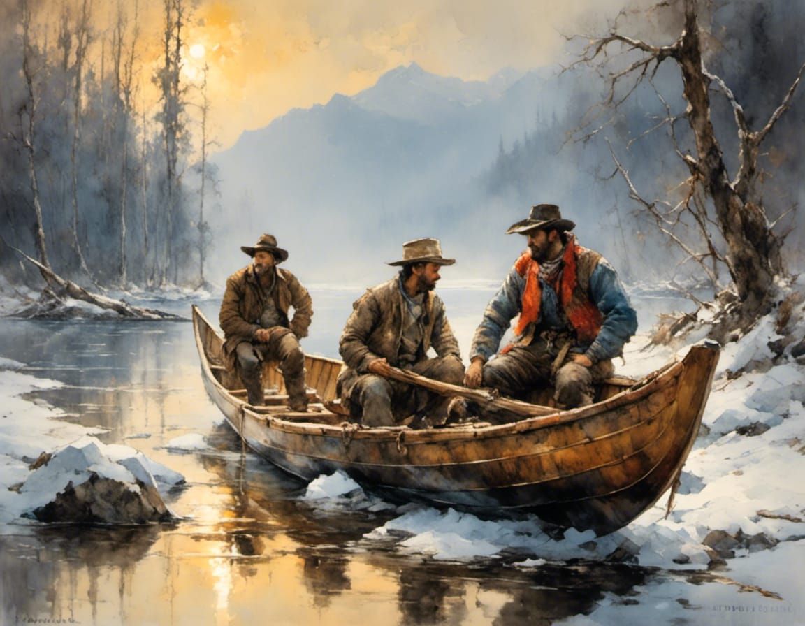 Explorers on the Columbia River as Oil Painting