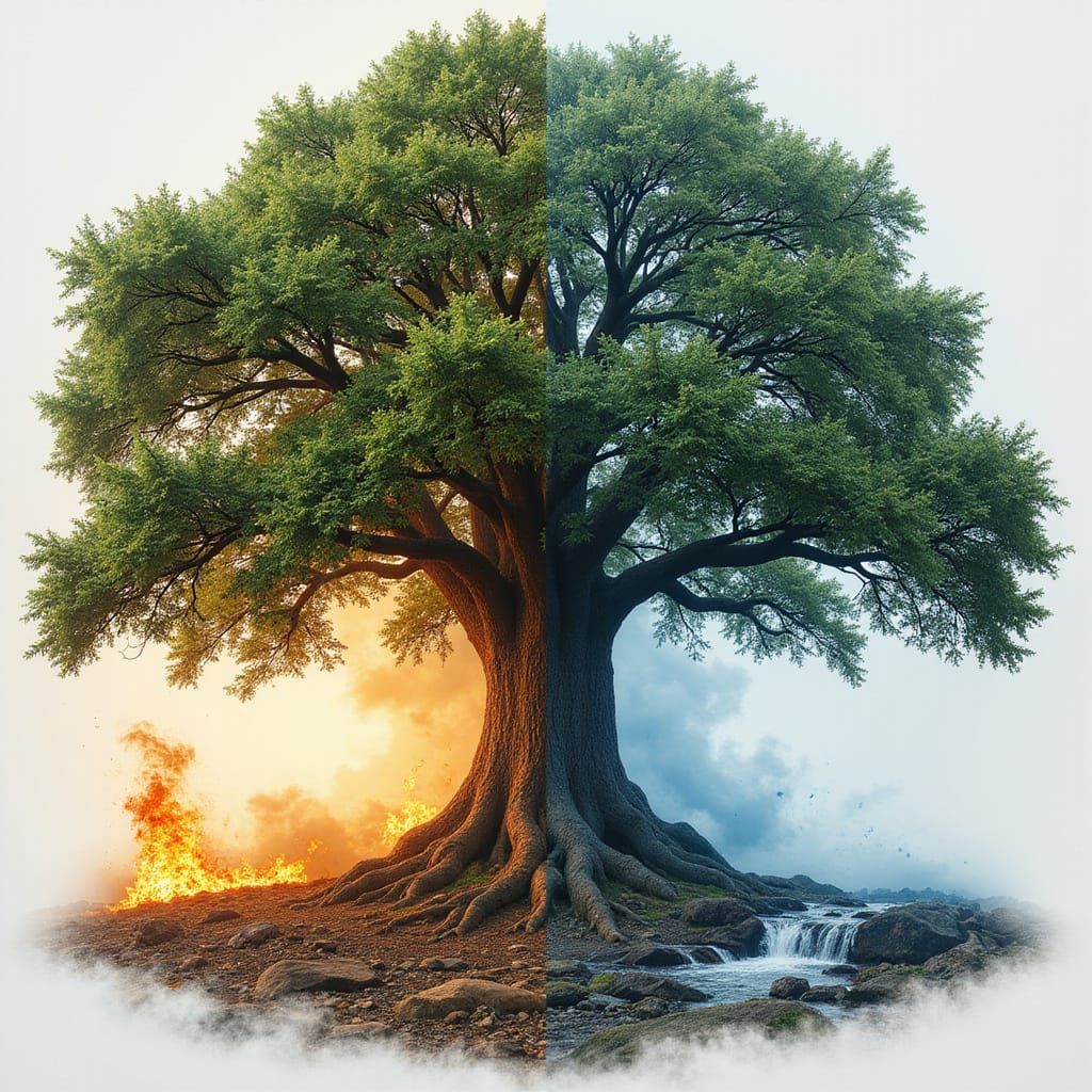 Great Oak Tree in Double Exposure Photography