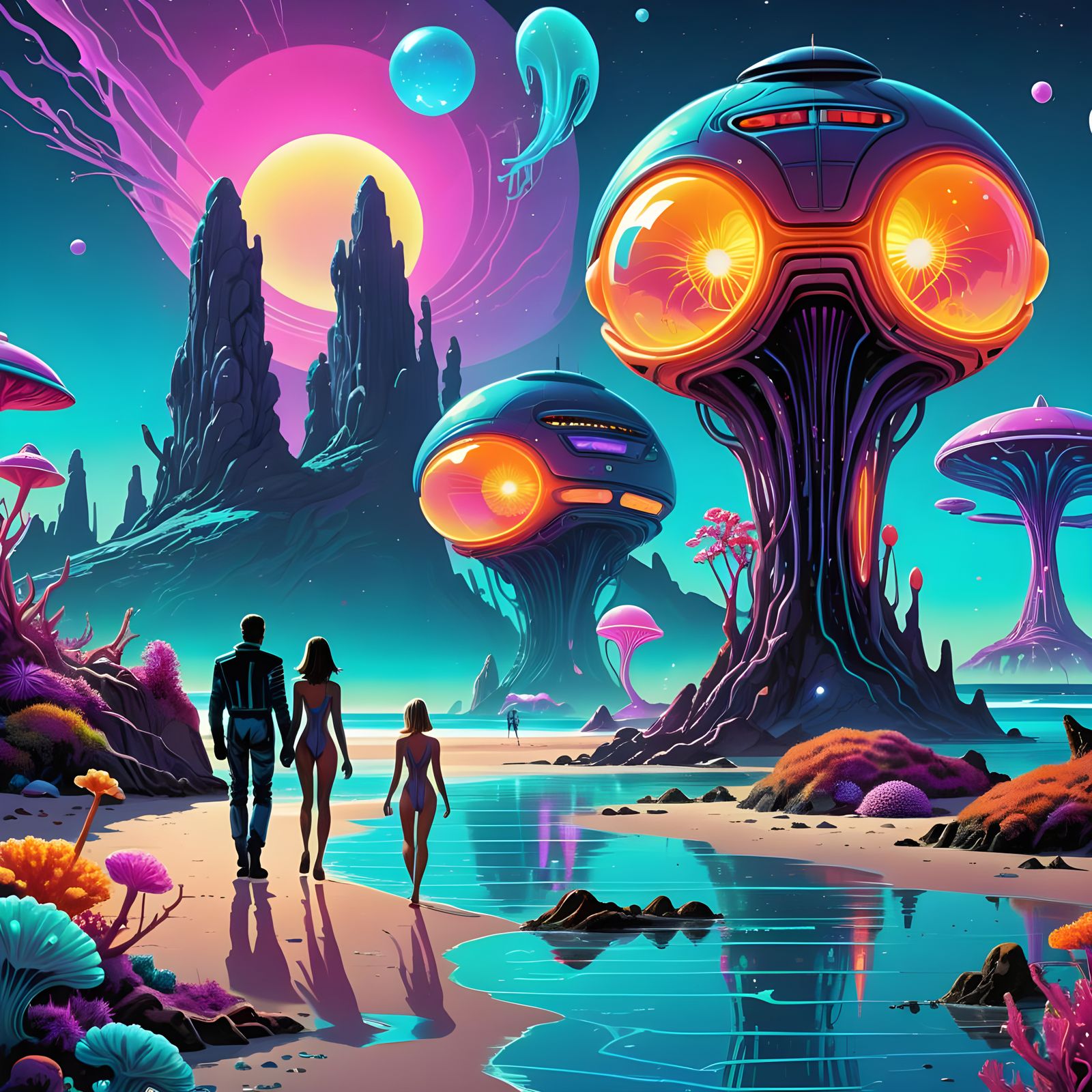 Bioluminescent Beach on Distant Planet as Digital Painting