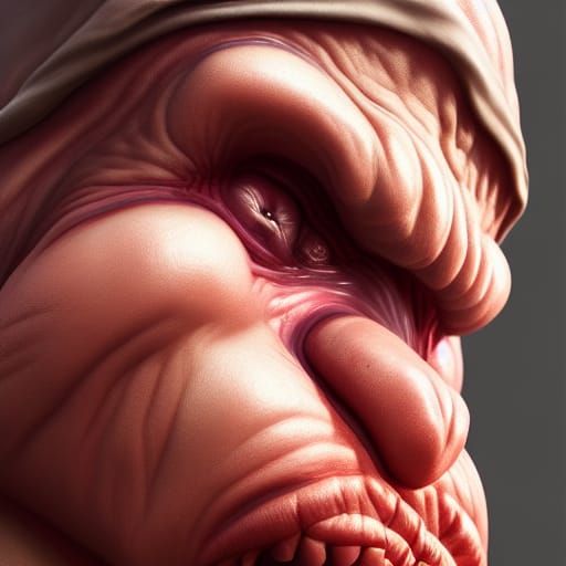 Hyperrealistic Anorexic Obesity Portrait in Biopunk Style