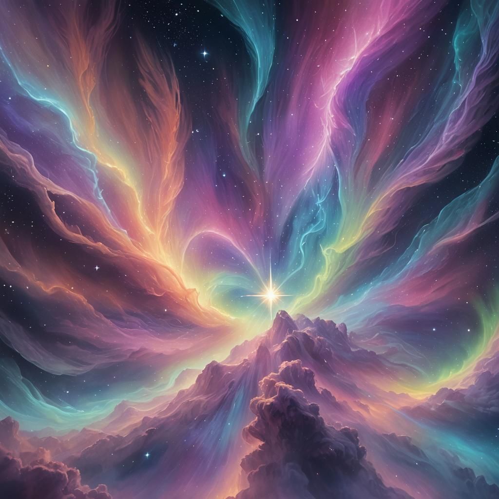 Glowing Star Drifting Through Astral Aurora Borealis