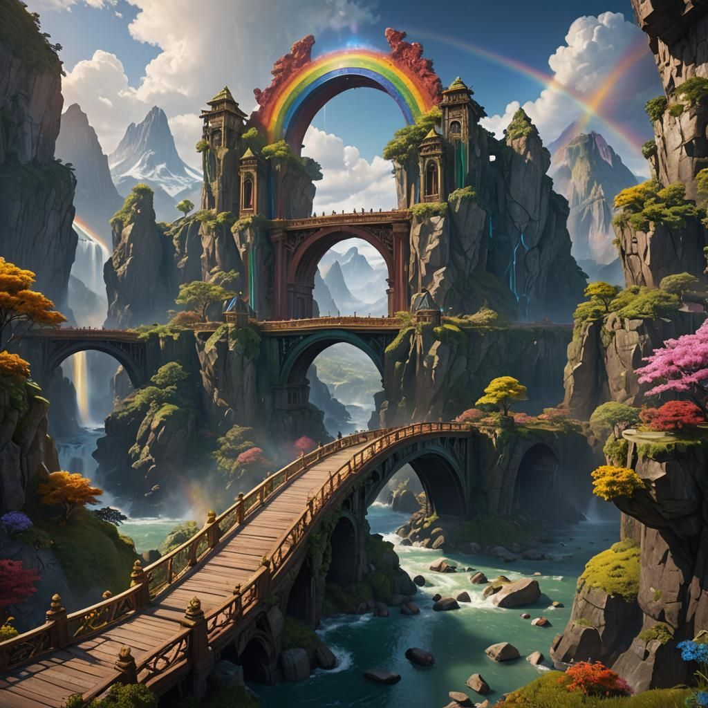 Mystical Rainbow Bridge: Detailed Fantasy Concept Art