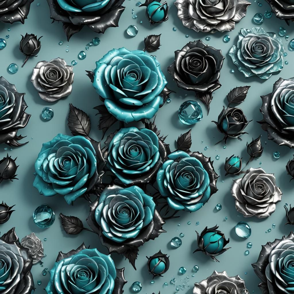 Metallic Sugar Roses in Water: Detailed Matte Painting