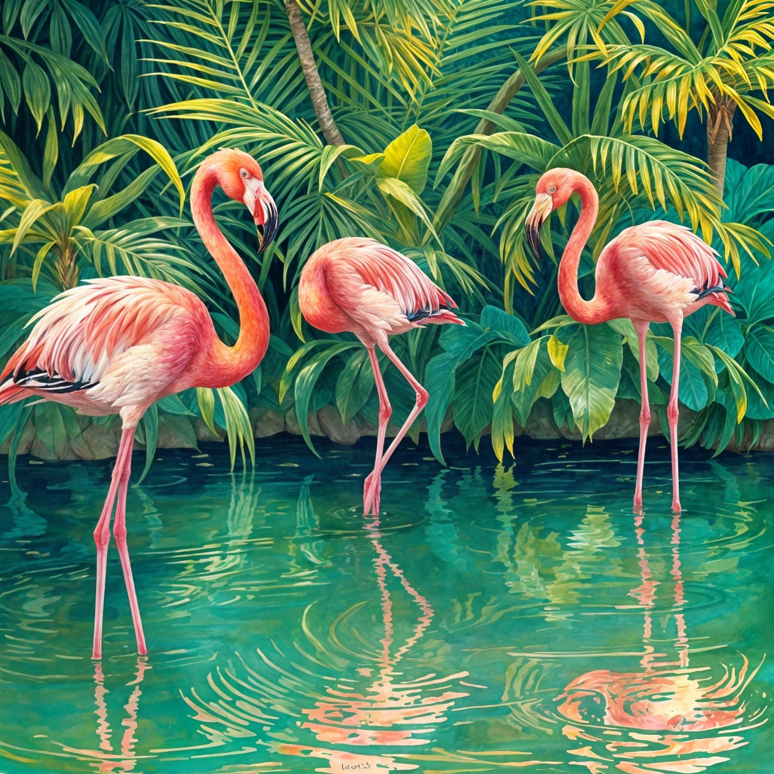 Vibrant Pink Flamingos in Watercolor