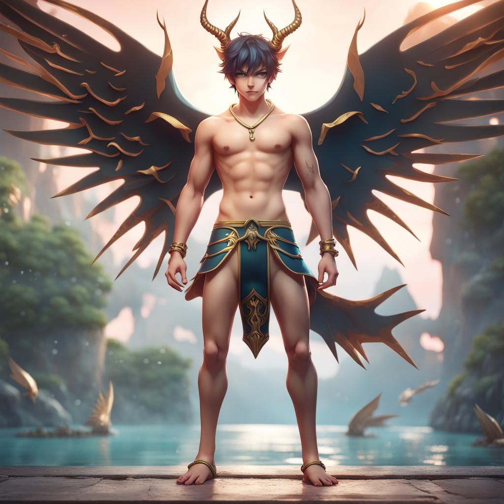 Anime Neko Boy with Horns and Wings