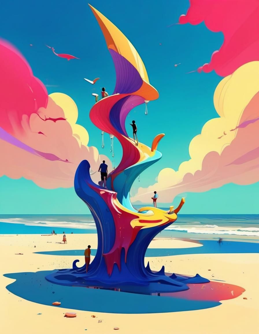Fluid Beach Sculpture in Cel-Shaded Style