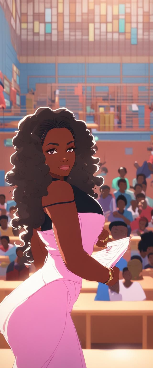 Black Woman Teacher in Anime-Inspired 3D Art