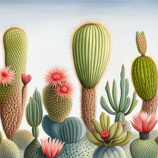 Vintage Botanical Cactus Illustration in Watercolor