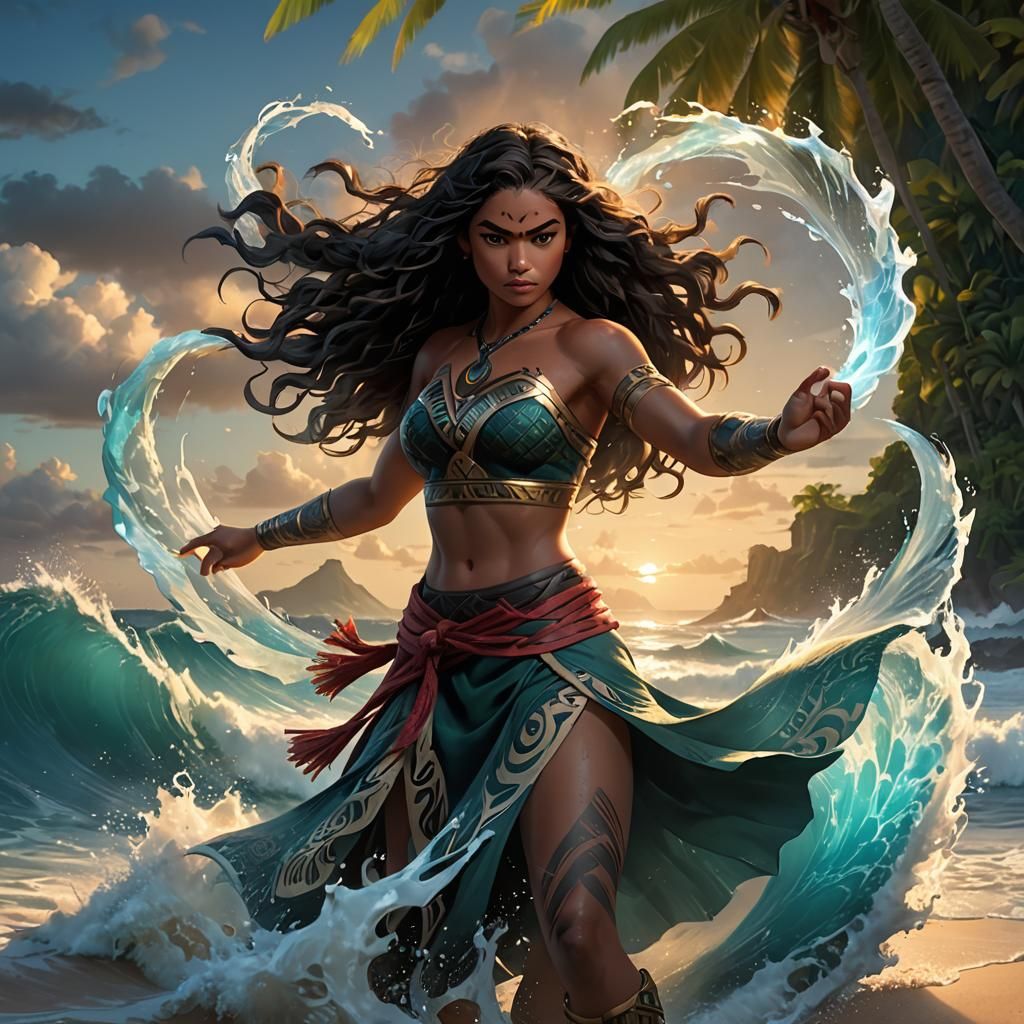 Moana Waterbending Masterpiece on Tropical Beach