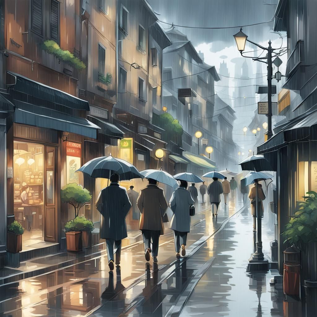 Rainy Italian City Street in Studio Ghibli Style