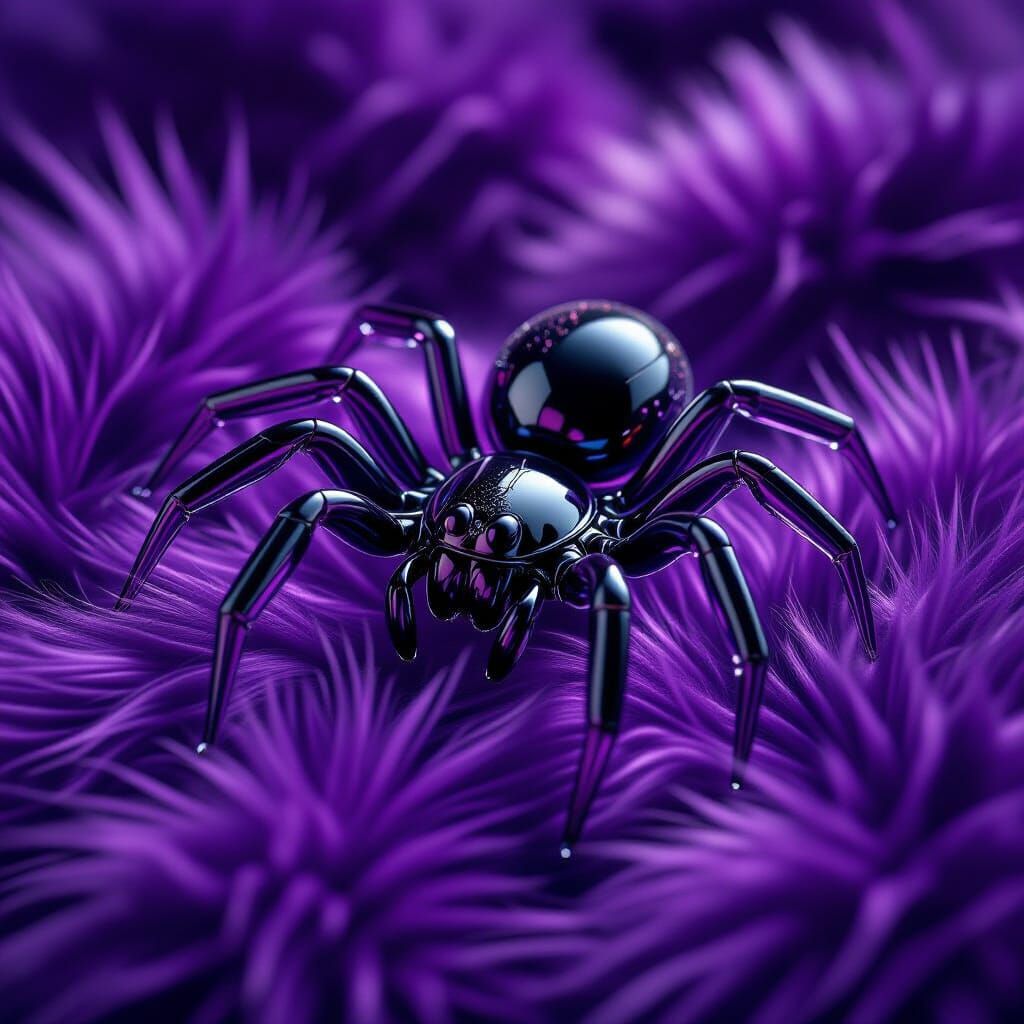 Glass Spider on Purple Fur: Hyperrealistic Macro Photo