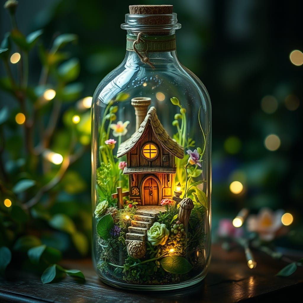 Enchanted Fairy House Inside Antique Glass Bottle