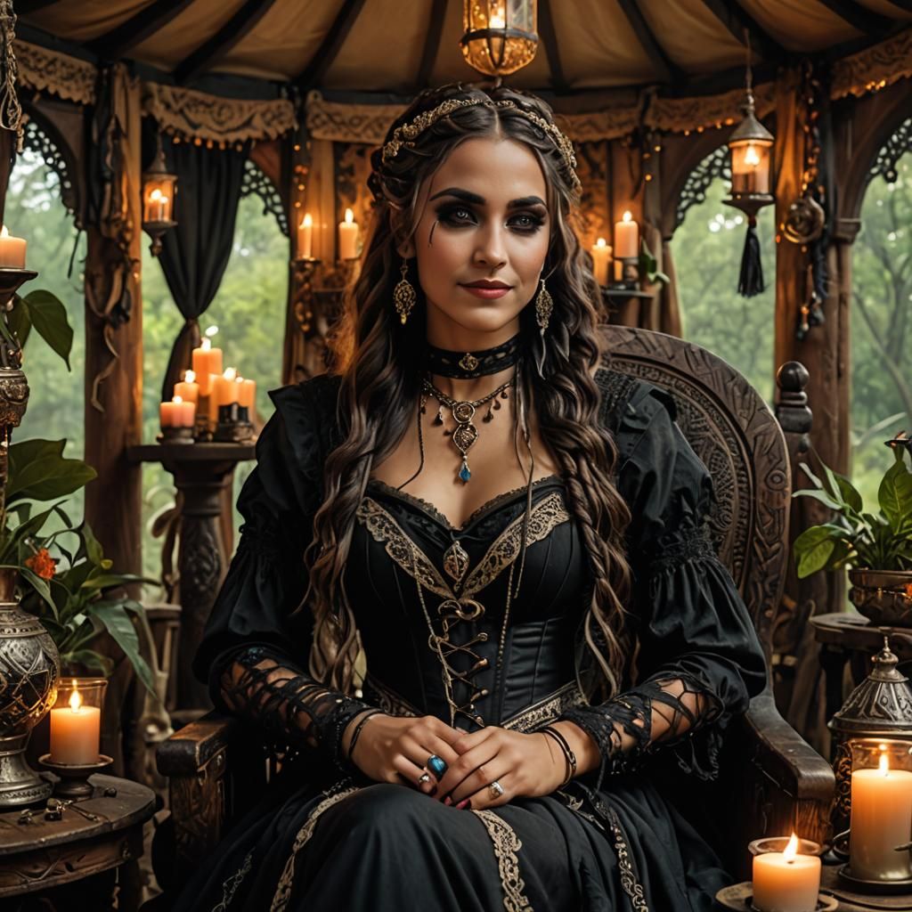 Medieval Gothic Gypsy Woman in D&D Style