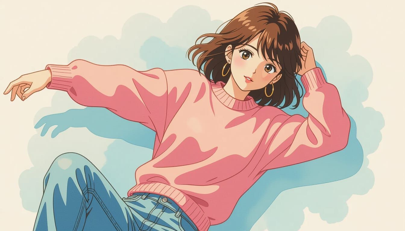 Vibrant Anime Style Woman in Pastel Sweater
