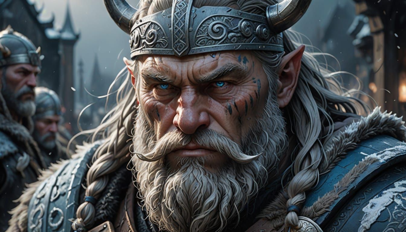 Fierce Viking with Tiny Dragon, Splash Art Style