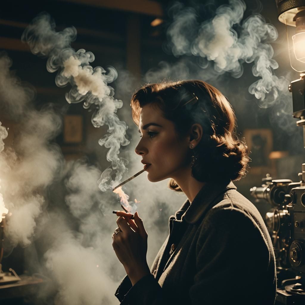 Vintage Film Noir Actress in Studio, Cinematic Still