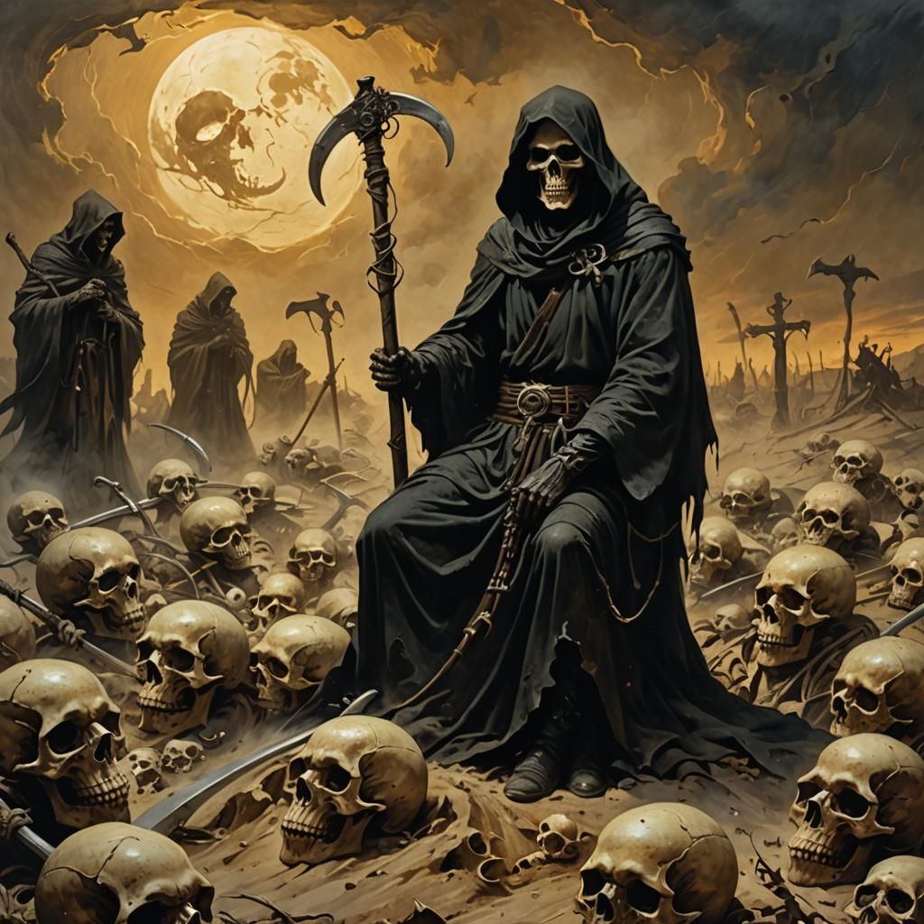 The Grim Reaper in Barren Wasteland: Dark Fantasy Art
