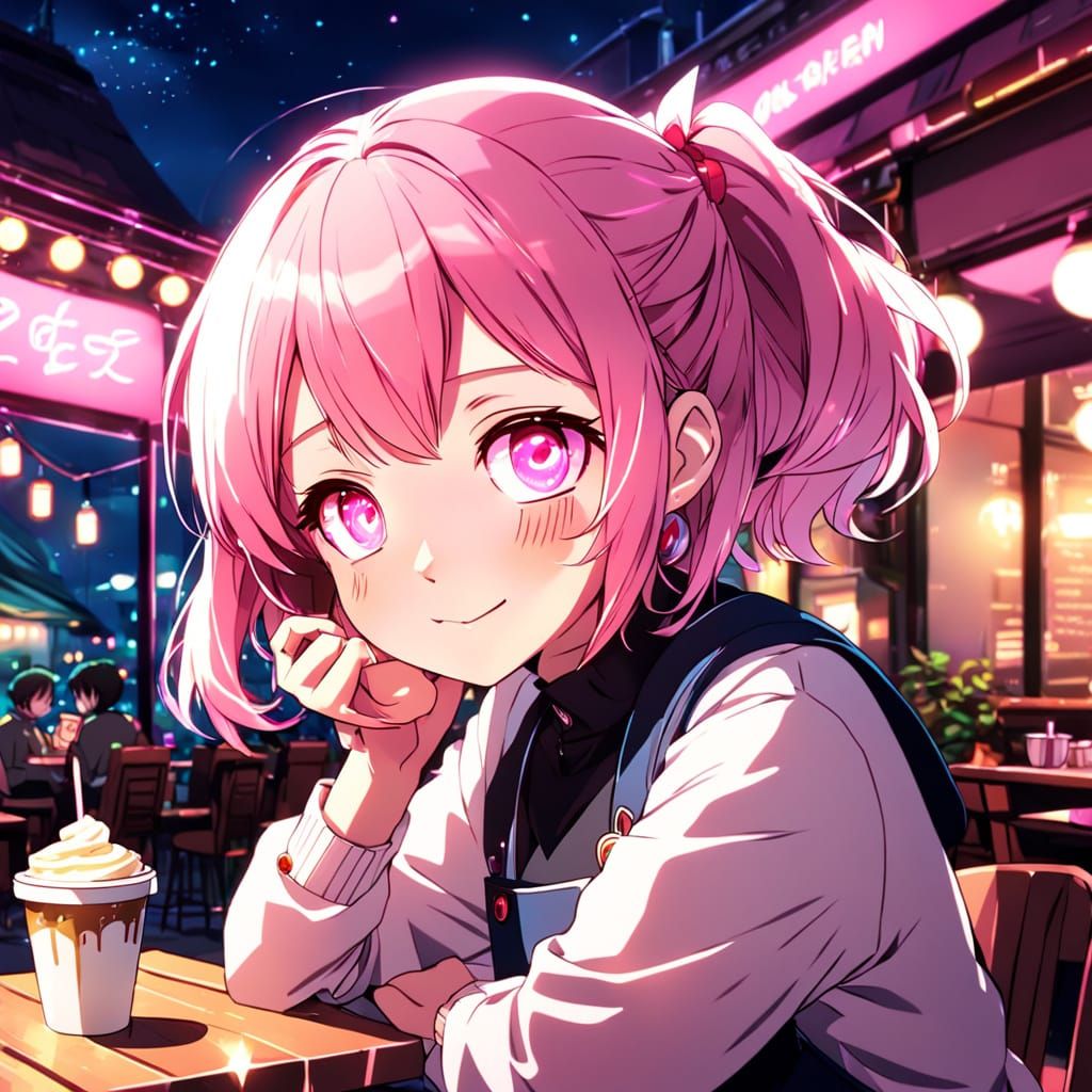 Anime Girl Serving Coffee in Vibrant Manga Style