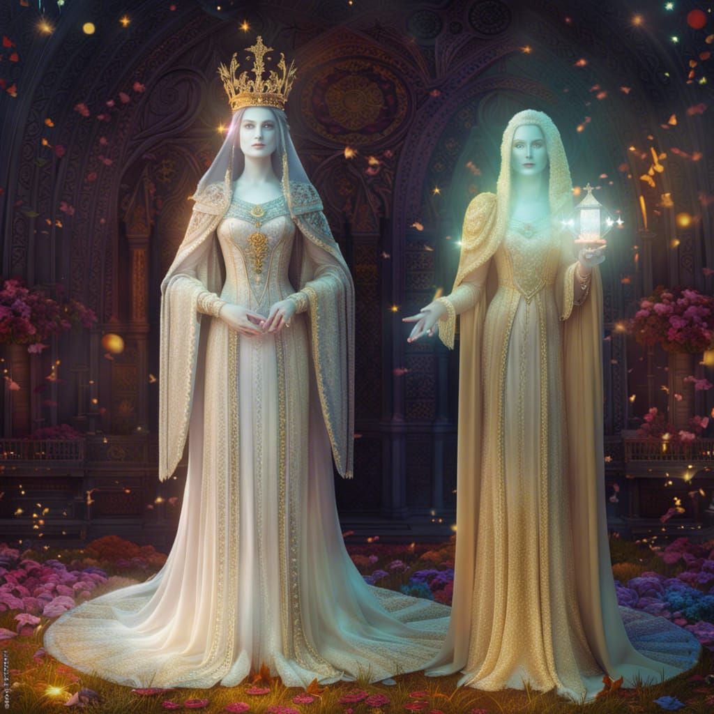 Medieval Queen with Ghostly Apparition in 8k