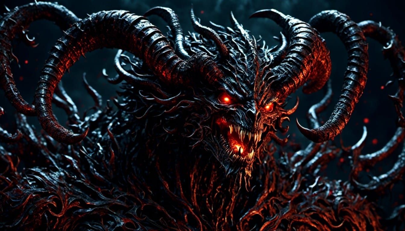 Demonic Entity with Horns in Horrorcore Style