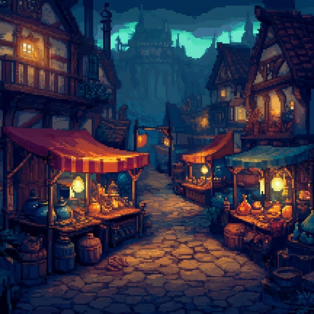 8-bit Fantasy Village in Rich Matte Painting Style