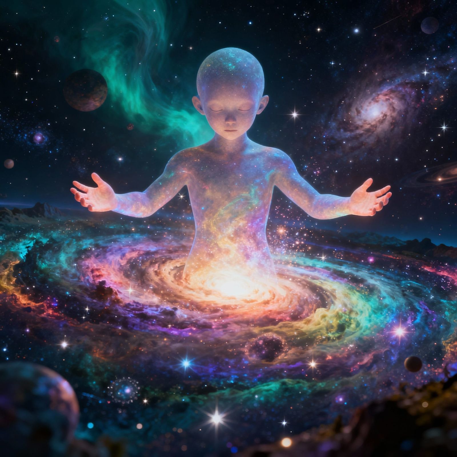 Cosmic Starchild Creates Universe in Panoramic Photoillustra...