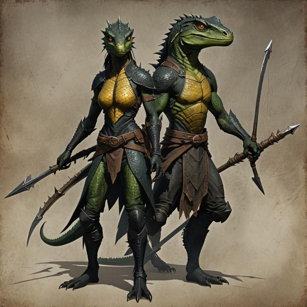 Lizardfolk Warrior Woman with Obsidian Spear