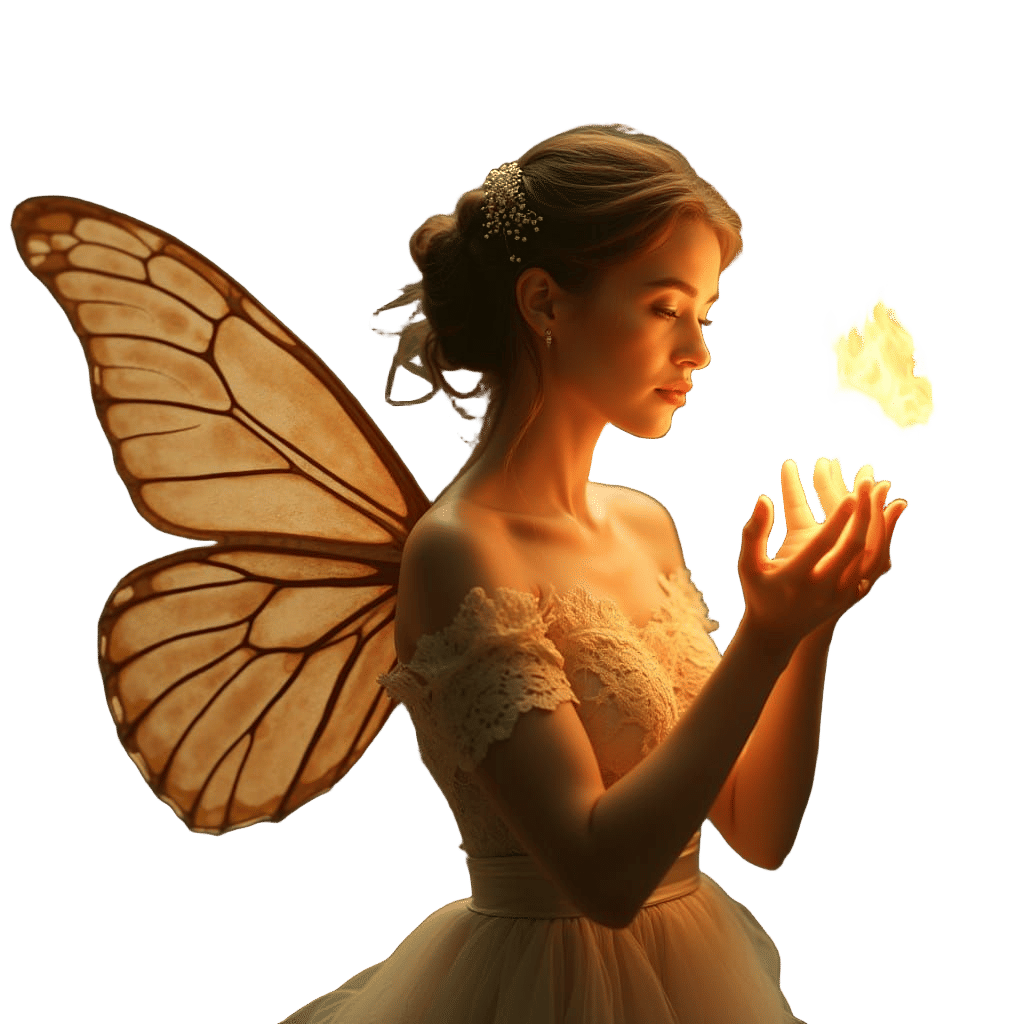 Ethereal Woman in Tragic Dance with Radiant Flame