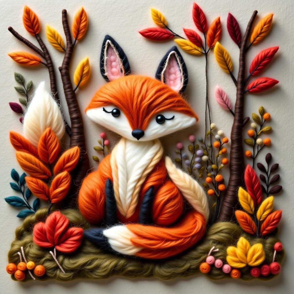 Felt Fox Fabric Collage in Autumnal Colors
