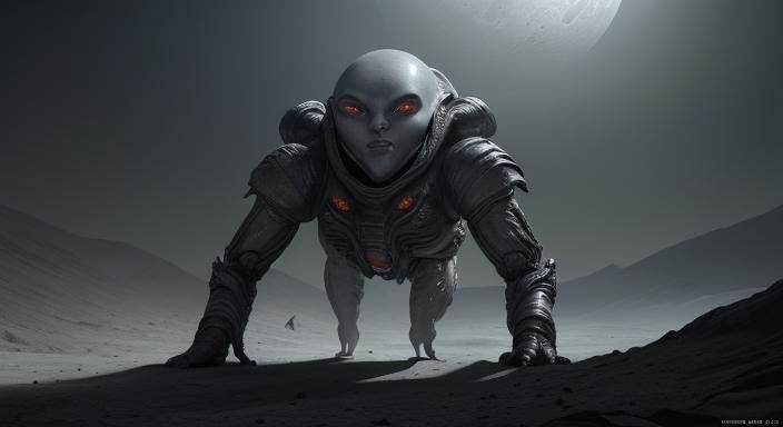 Gray Alien on the Moon Concept Art