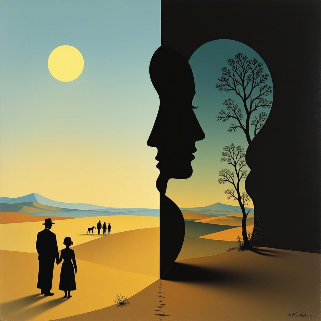 Surreal Landscape with Absent Silhouettes