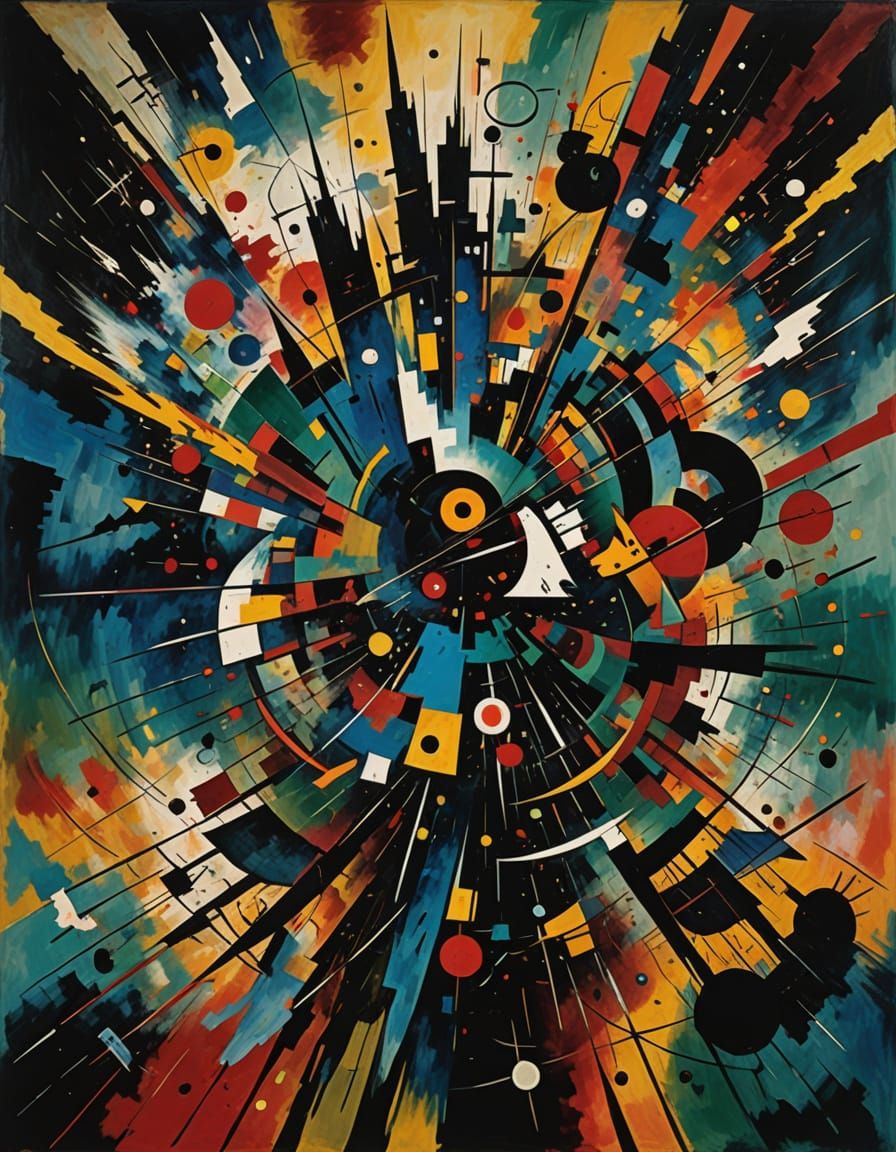 Abstract Expressionist Futuristic Cityscape in Bold Colors