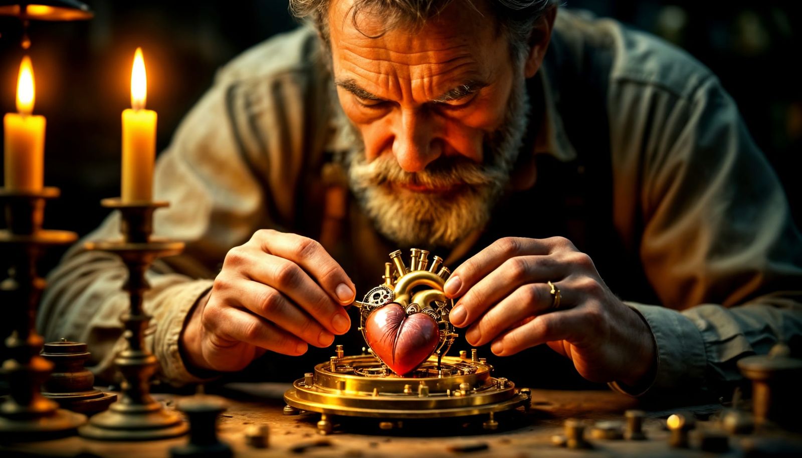 Steampunk Horologist Repairs Heart with Clockwork Gears