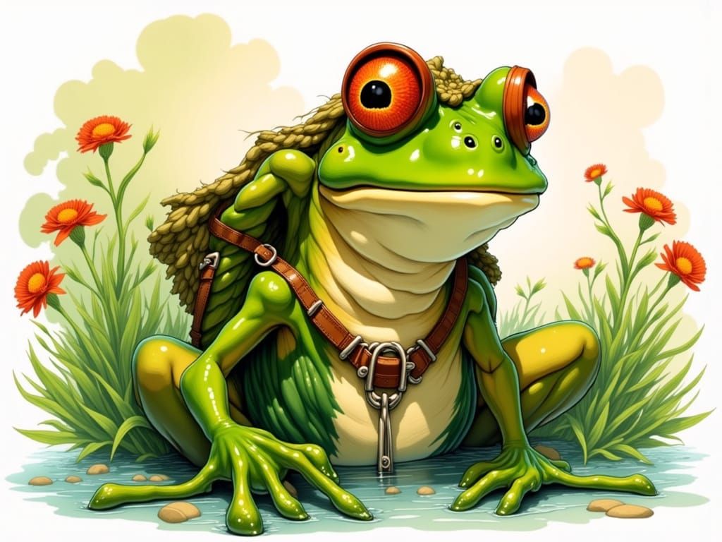 The Adventurous Pepe the Frog in Watercolor