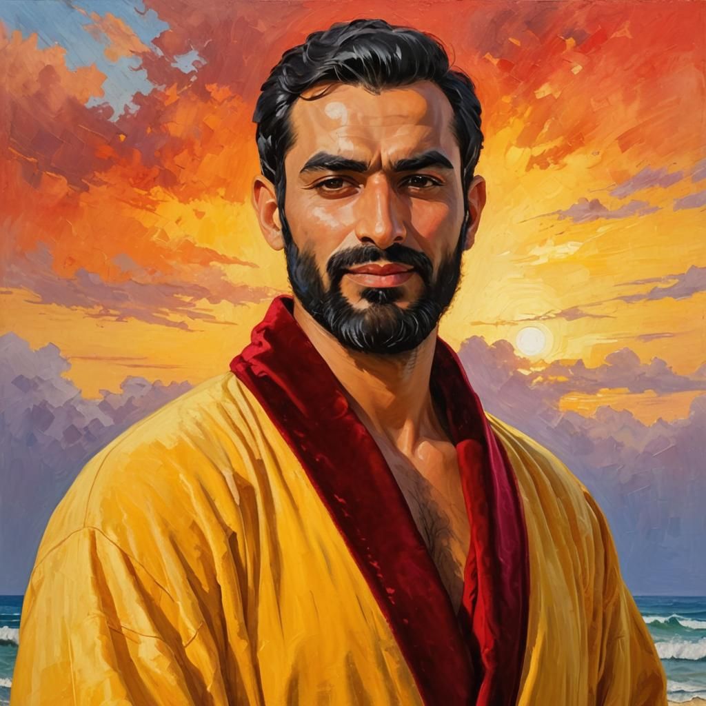 Portrait of Man in Yellow Robe, Neo-Impressionism Oil Painti...