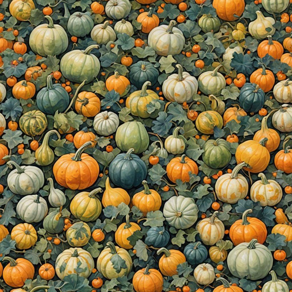Autumn Gourds in Impressionist Gouache Style