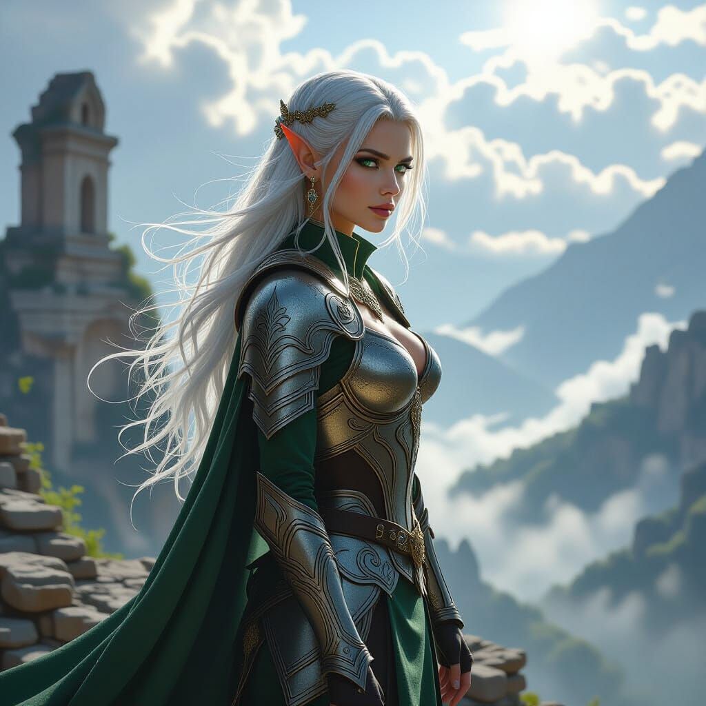 Majestic Elf Overlooking Mist-Shrouded Valley