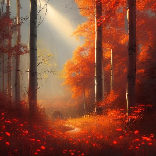Crimson Rose Portal in Autumnal Aspen Forest