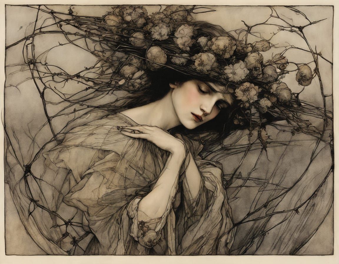 Gothic Romantic Dry Floral Still Life in Avant-Garde Express...