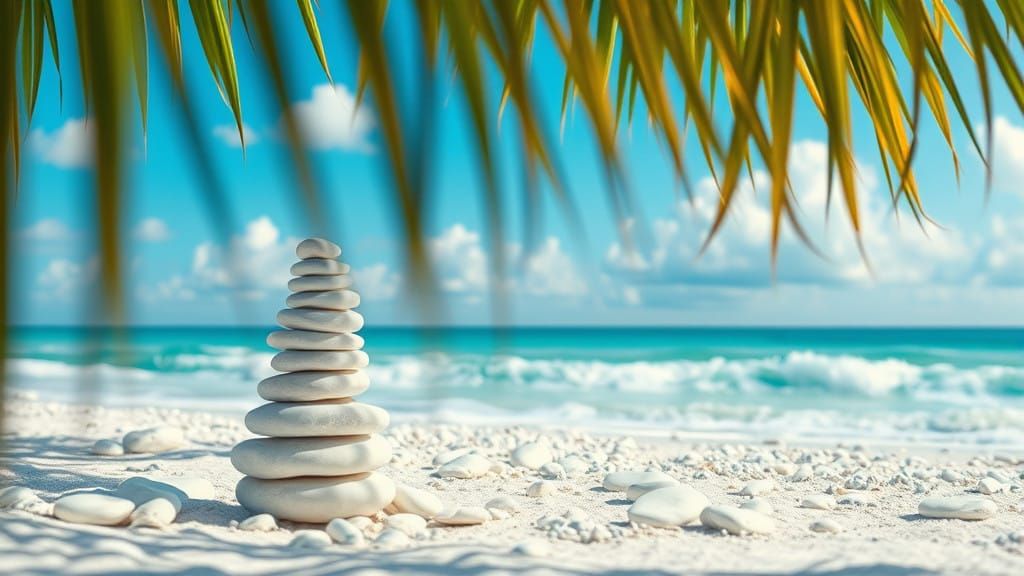 Surreal Zen Oasis Below Majestic Palm Trees