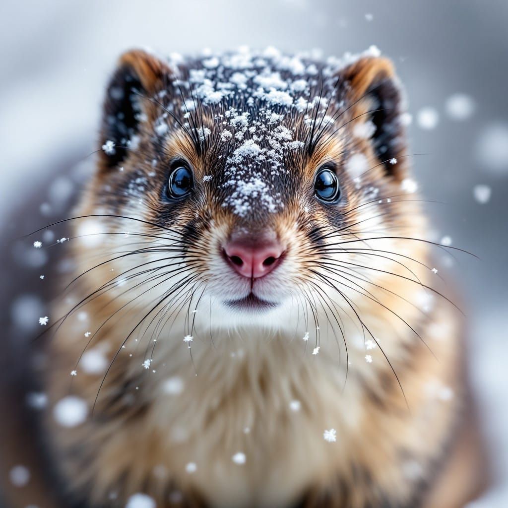 A Snowy Weasel Portrait in Realistic Detail