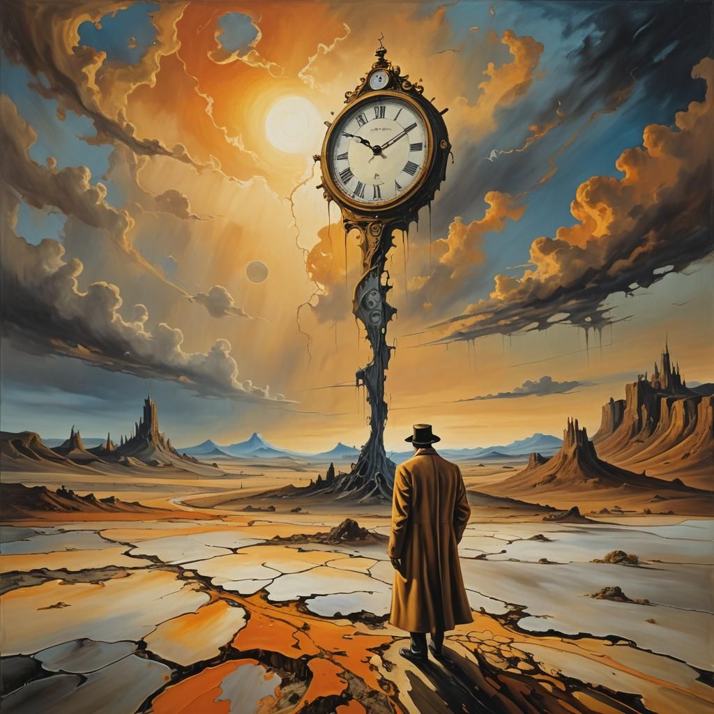 Surreal Dreamscape with Lone Figure, Dali-esque Oil Painting