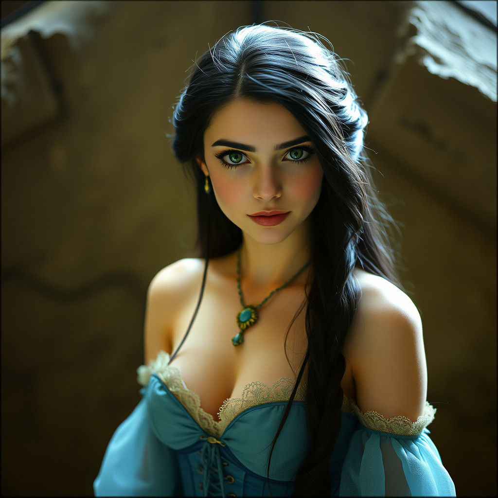 Rapunzel with Black Hair as Cinematic Film Still