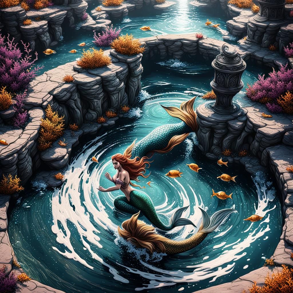 Mermaid's Whirlpool Adventure: Fantasy Concept Art