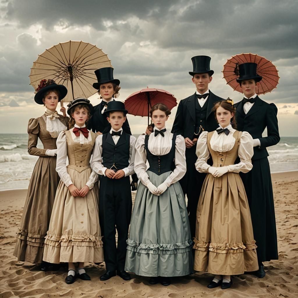 Steampunk Women in Beach Formal Wear, Ties and Corsets