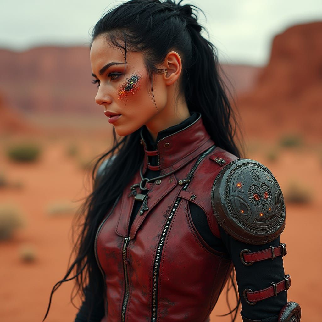 Edgy Cyberpunk Warrior in Avant-Garde Leather Jacket